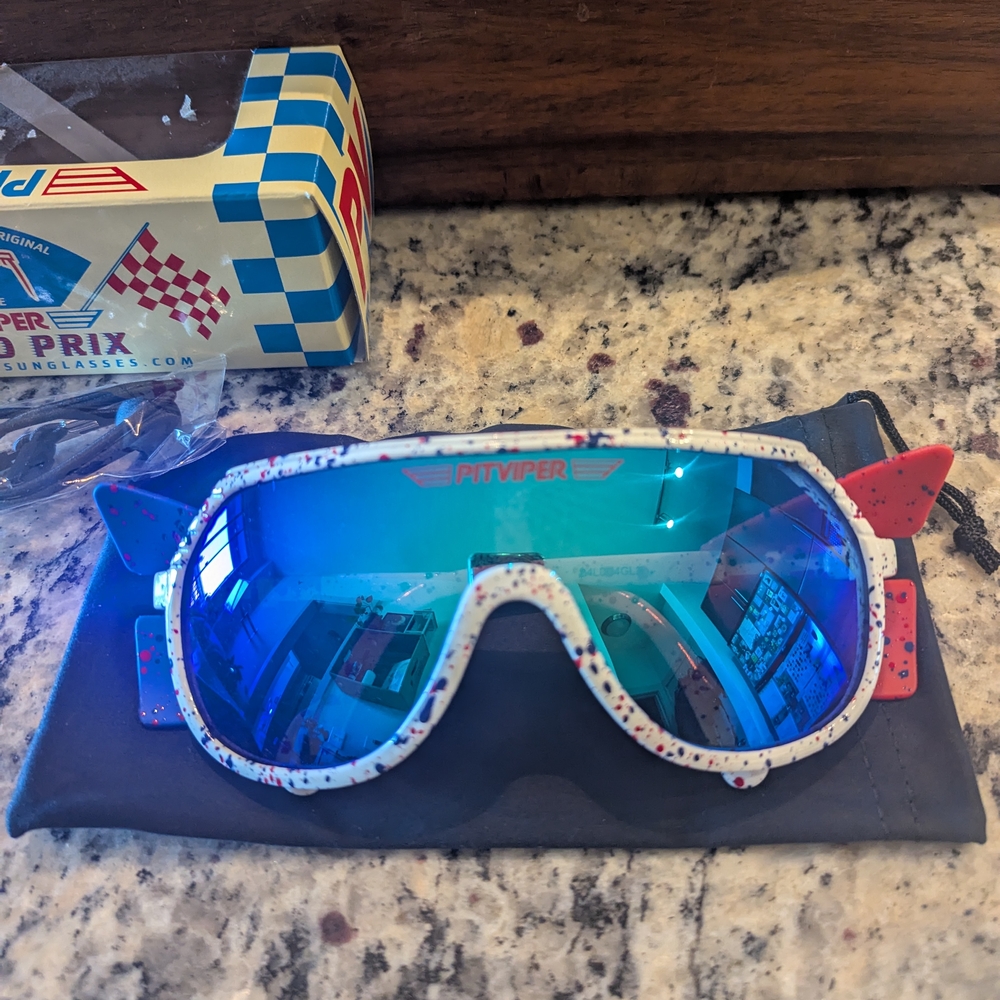 NEW Pit Viper Grand Prix Sunglasses - 80s Aviator Style - Red White Blue